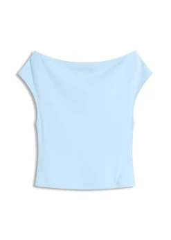 bonprix bonprix Camisetas>Camiseta de algodón orgánico puro con hombros al descubierto Azul claro