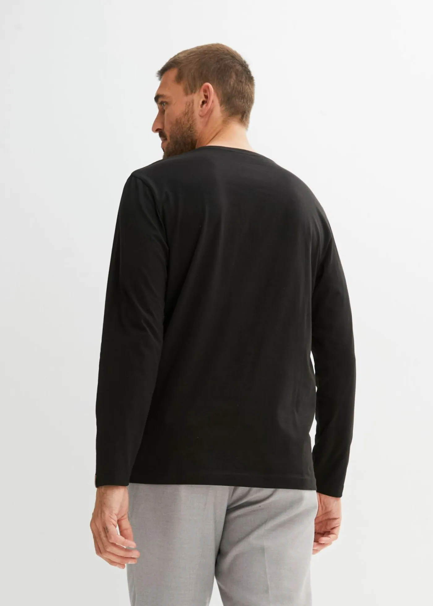 bonprix bonprix Camisetas Y Polos>Camiseta de algodón orgánico puro con manga larga y cuello henley (2 unidades) Negro+verde oliva