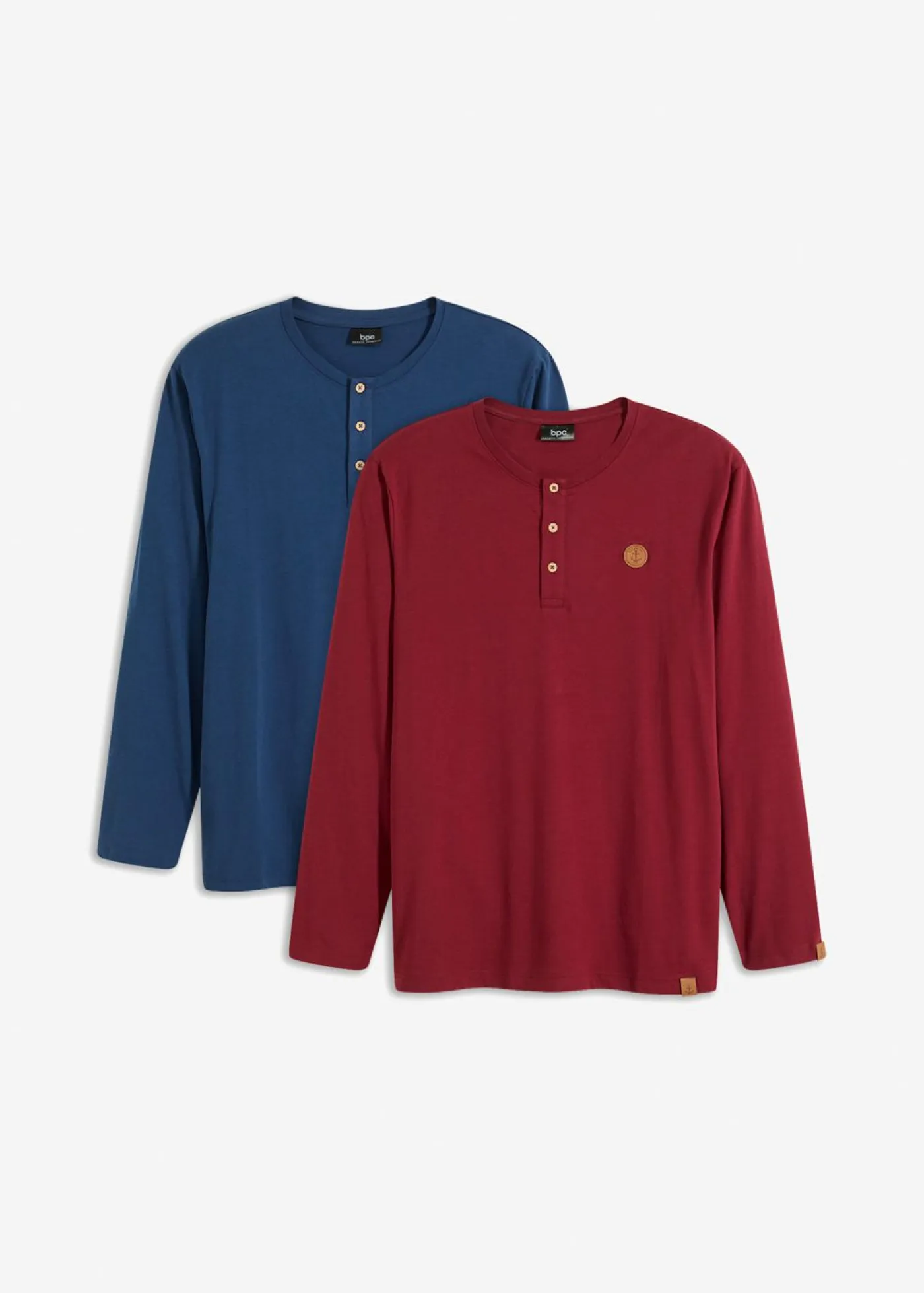 bonprix bonprix Camisetas Y Polos>Camiseta de algodón orgánico puro con manga larga y cuello henley (2 unidades) Azul almirante+rojo azalea