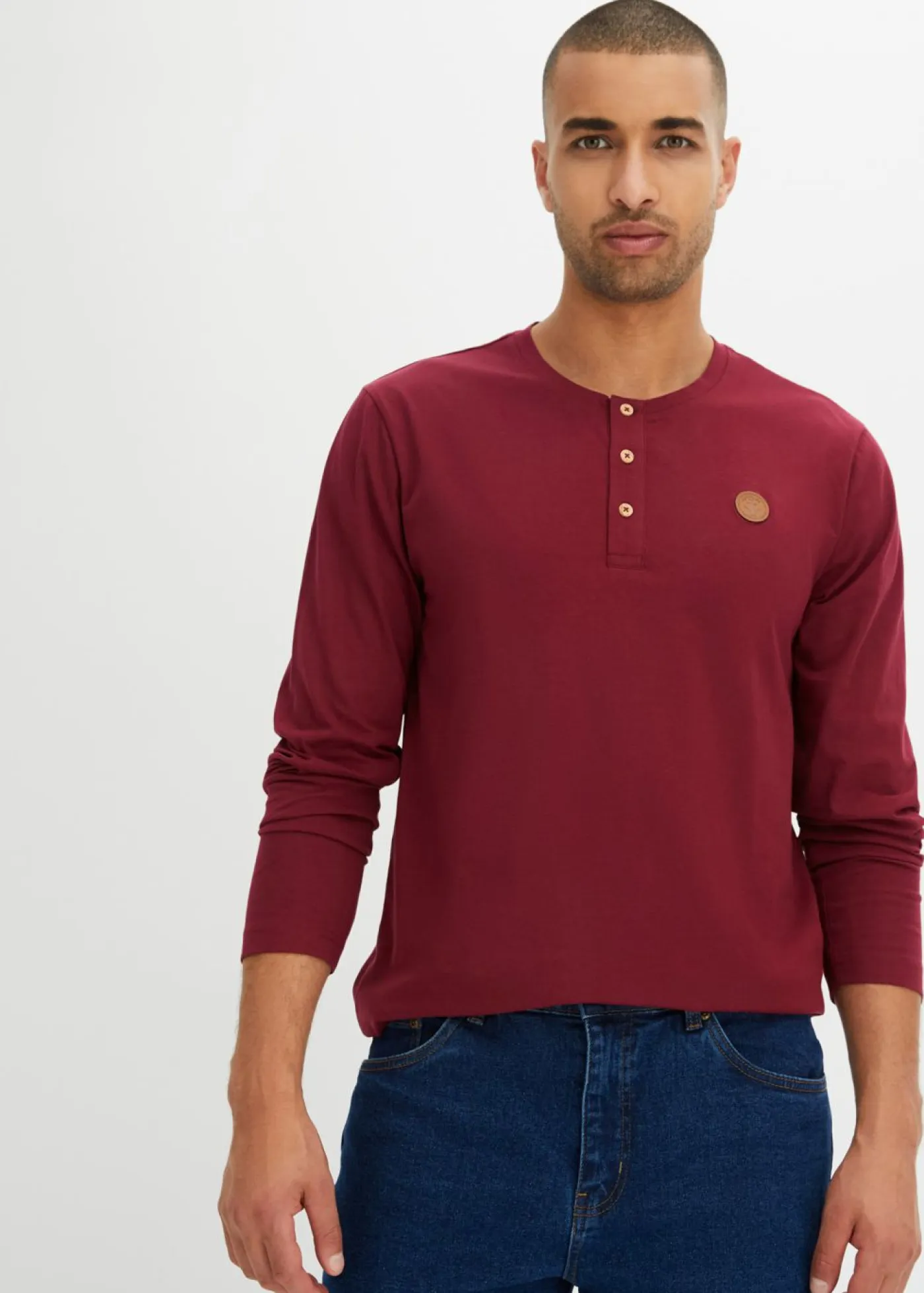 bonprix bonprix Camisetas Y Polos>Camiseta de algodón orgánico puro con manga larga y cuello henley (2 unidades) Azul almirante+rojo azalea