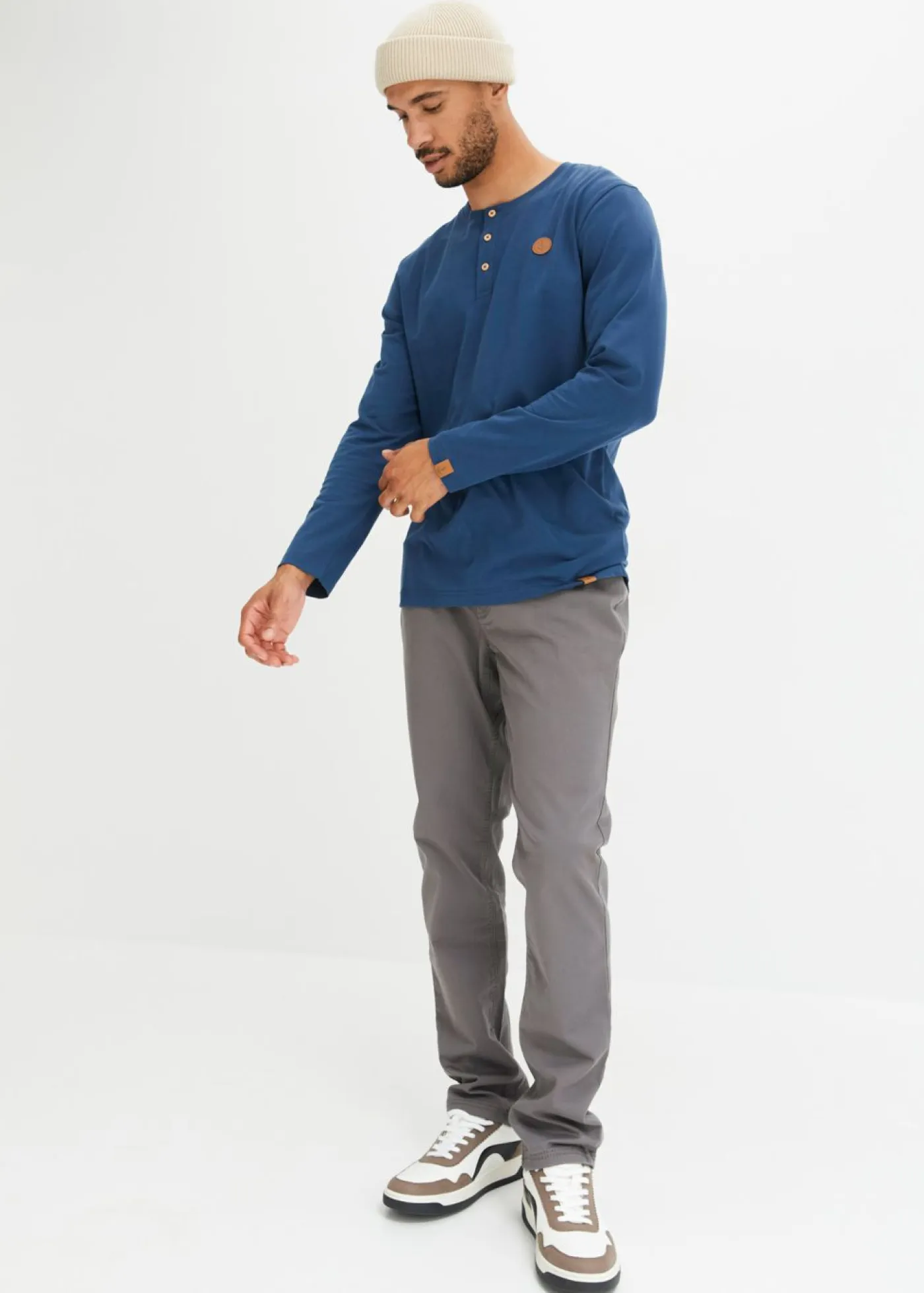 bonprix bonprix Camisetas Y Polos>Camiseta de algodón orgánico puro con manga larga y cuello henley (2 unidades) Azul almirante+rojo azalea