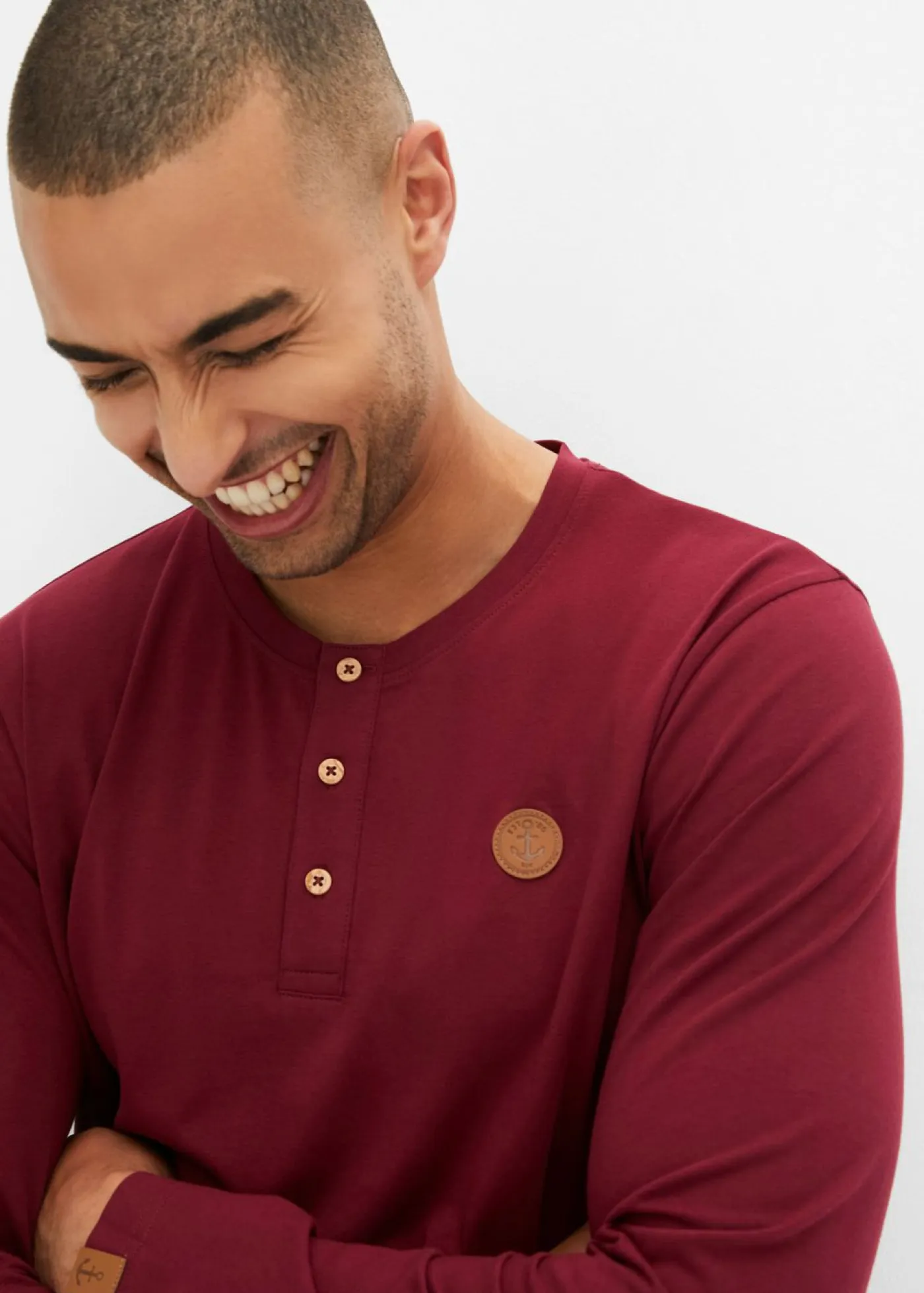 bonprix bonprix Camisetas Y Polos>Camiseta de algodón orgánico puro con manga larga y cuello henley (2 unidades) Azul almirante+rojo azalea