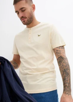 Hombre bonprix bonprix Camiseta de algodón orgánico puro con cuello henley (3 unidades)