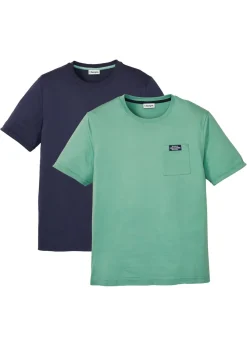 bonprix bonprix Básicos En Rebajas|Camisetas Y Polos>Camiseta de algodón orgánico puro (2 unidades) salvia+azul marino