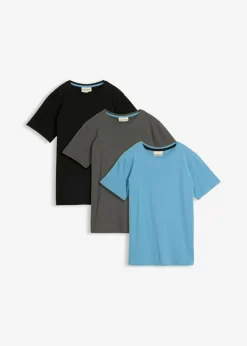 bonprix bonprix Ropa 9 A 16 Años·Camisetas|Ropa 9 A 16 Años·Packs De Ropa>Camiseta de algodón orgánico (3 unidades) Azul grisáceo + negro + antracita