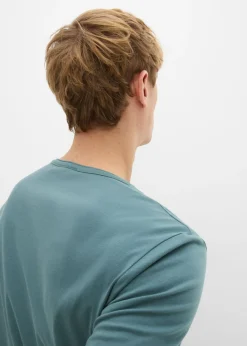 Hombre bonprix bonprix Camiseta de algodón orgánico puro con cuello henley, manga larga y corte entallado