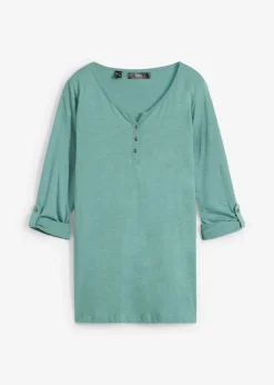 bonprix bonprix Camisetas>Camiseta de algodón orgánico puro con botones Salvia ahumado