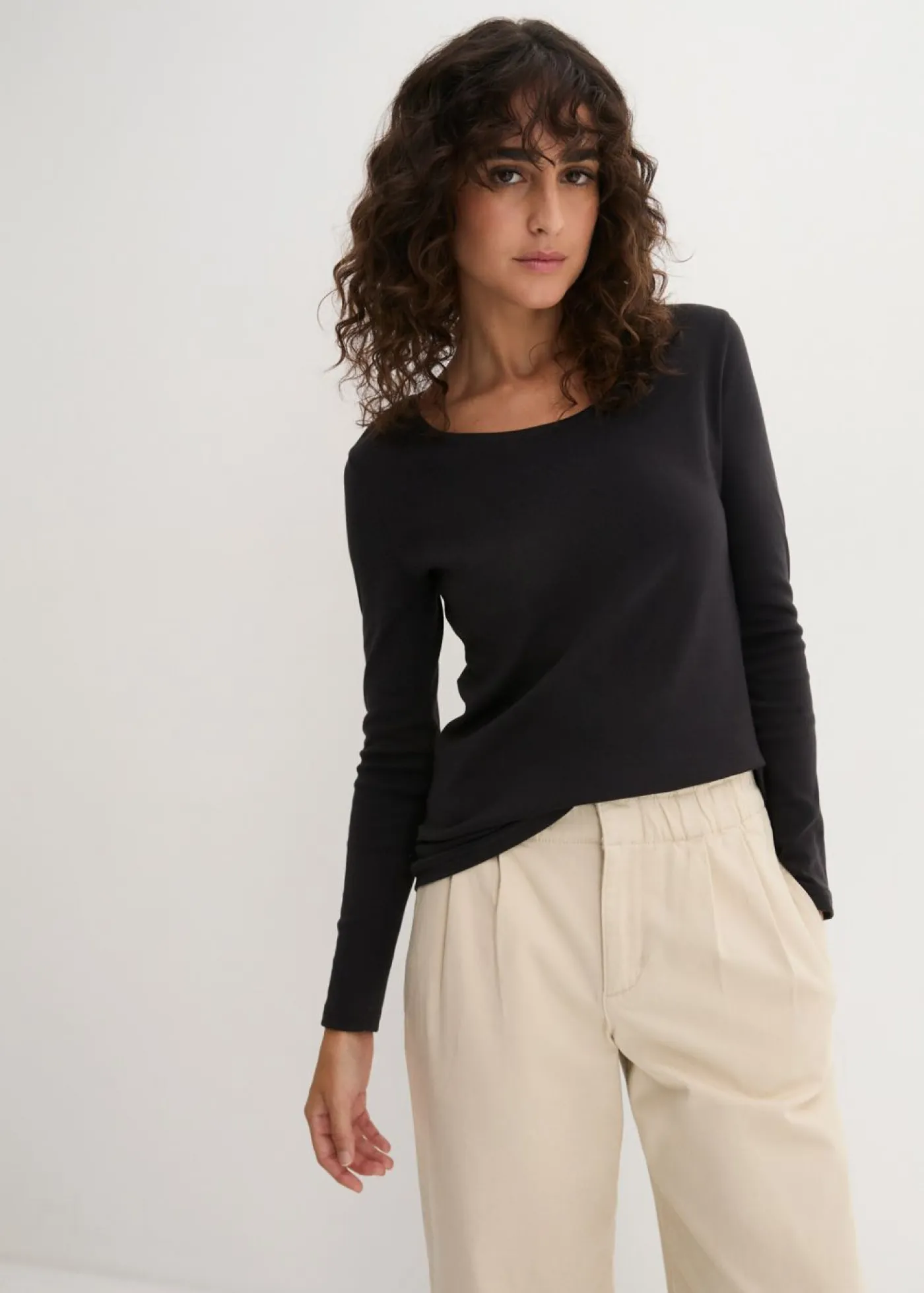 bonprix bonprix Básicos|Camisetas>Camiseta de algodón orgánico puro con manga larga Negro