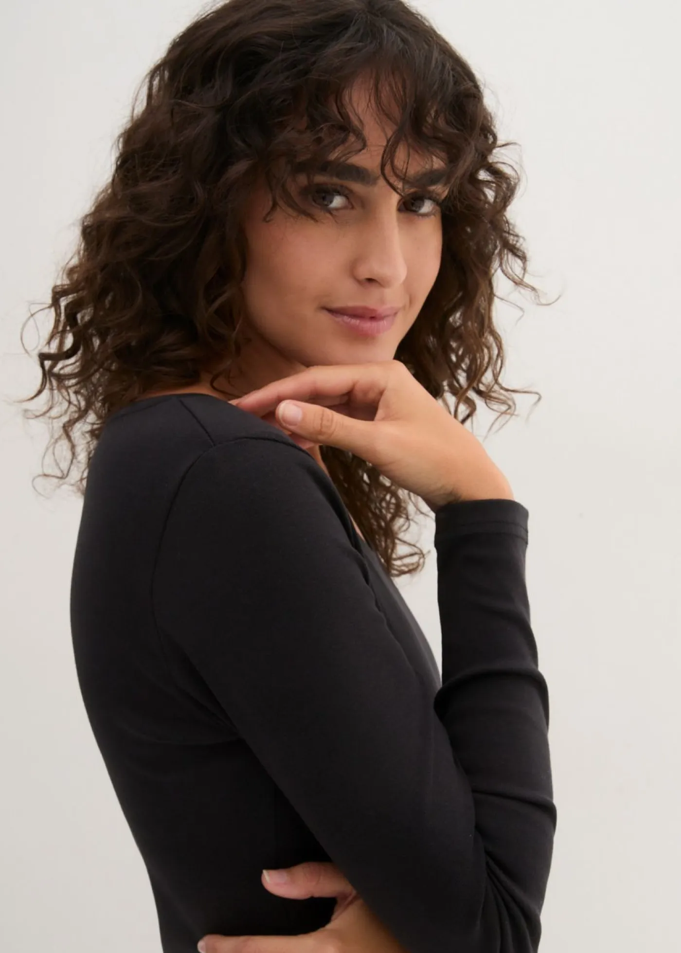 bonprix bonprix Básicos|Camisetas>Camiseta de algodón orgánico puro con manga larga Negro