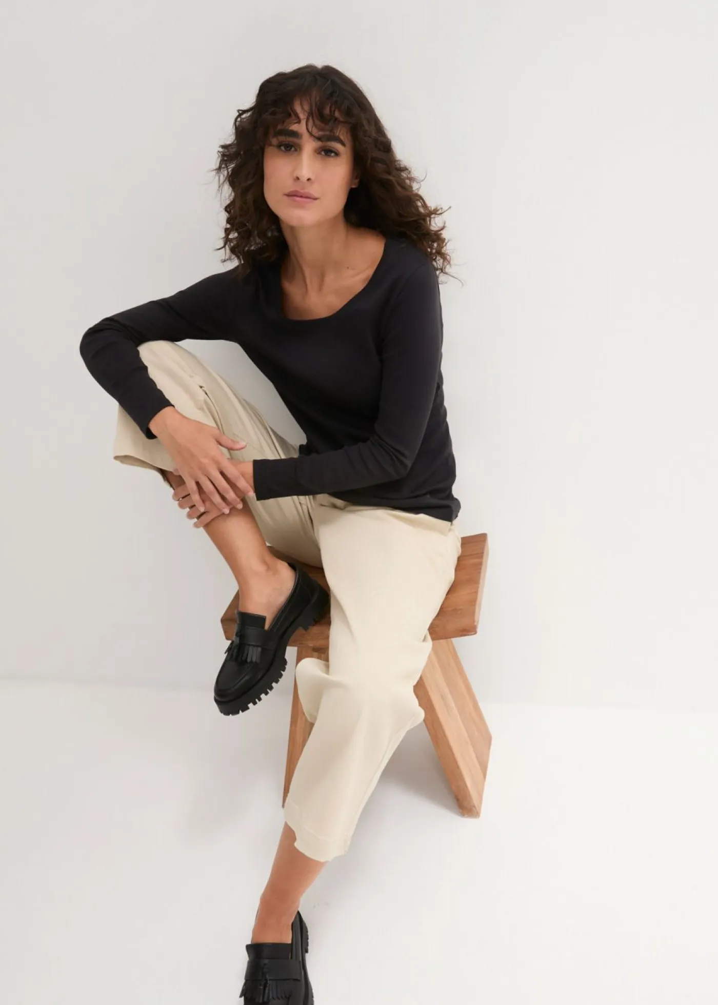 bonprix bonprix Básicos|Camisetas>Camiseta de algodón orgánico puro con manga larga Negro