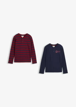 Niños bonprix bonprix Camiseta de algodón orgánico puro con cuello henley (2 unidades)