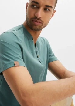 Hombre bonprix bonprix Camiseta de algodón orgánico puro con cuello henley (2 unidades)