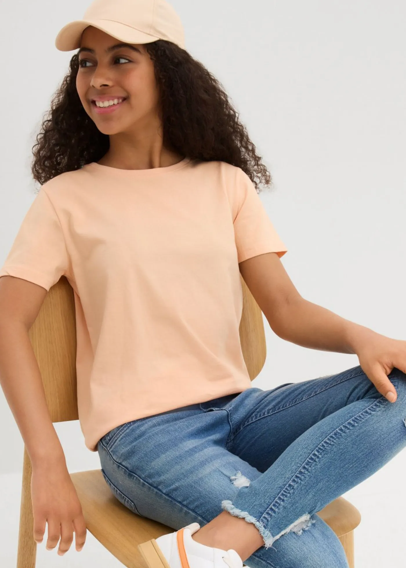 bonprix bonprix Ropa 9 A 16 Años·Camisetas Y Camisas|Ropa 9 A 16 Años·Packs De Ropa>Camiseta de algodón orgánico puro (3 unidades) azul marino+melocotón+blanco