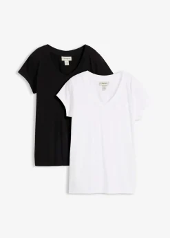 bonprix bonprix Básicos|Camisetas>Camiseta de algodón orgánico puro (2 unidades) Negro-blanco