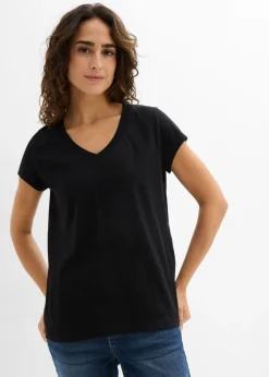 bonprix bonprix Básicos|Camisetas>Camiseta de algodón orgánico puro (2 unidades) Negro-blanco