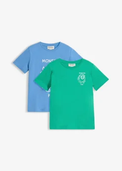 bonprix bonprix Ropa 2 A 9 Años·Multipack|Ropa 2 A 9 Años·Camisetas>Camiseta de algodón orgánico puro (2 unidades) azul cristal+verde jade