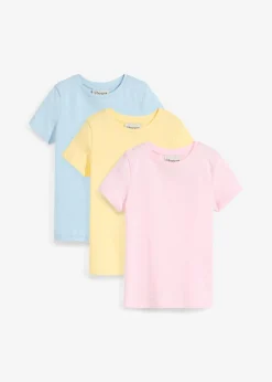 bonprix bonprix Ropa 2 A 9 Años·Multipack|Ropa 2 A 9 Años·Camisetas>Camiseta de algodón orgánico puro (3 unidades) rosa cristal+azul hielo+amarillo claro