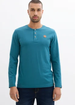 bonprix bonprix Camisetas Y Polos>Camiseta de algodón orgánico puro con manga larga y cuello henley (2 unidades) Verde pimiento/azul marino