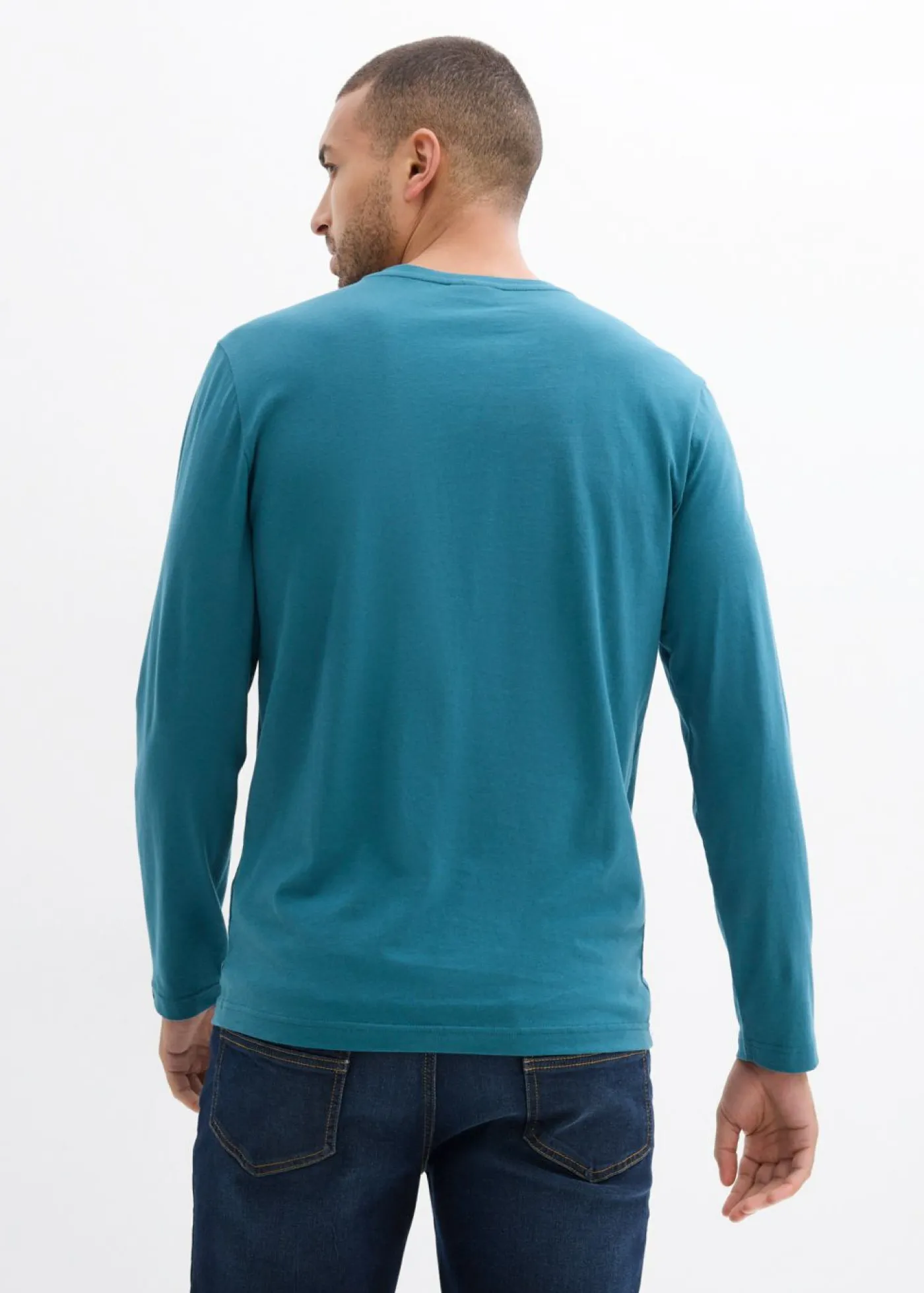 bonprix bonprix Camisetas Y Polos>Camiseta de algodón orgánico puro con manga larga y cuello henley (2 unidades) Verde pimiento/azul marino