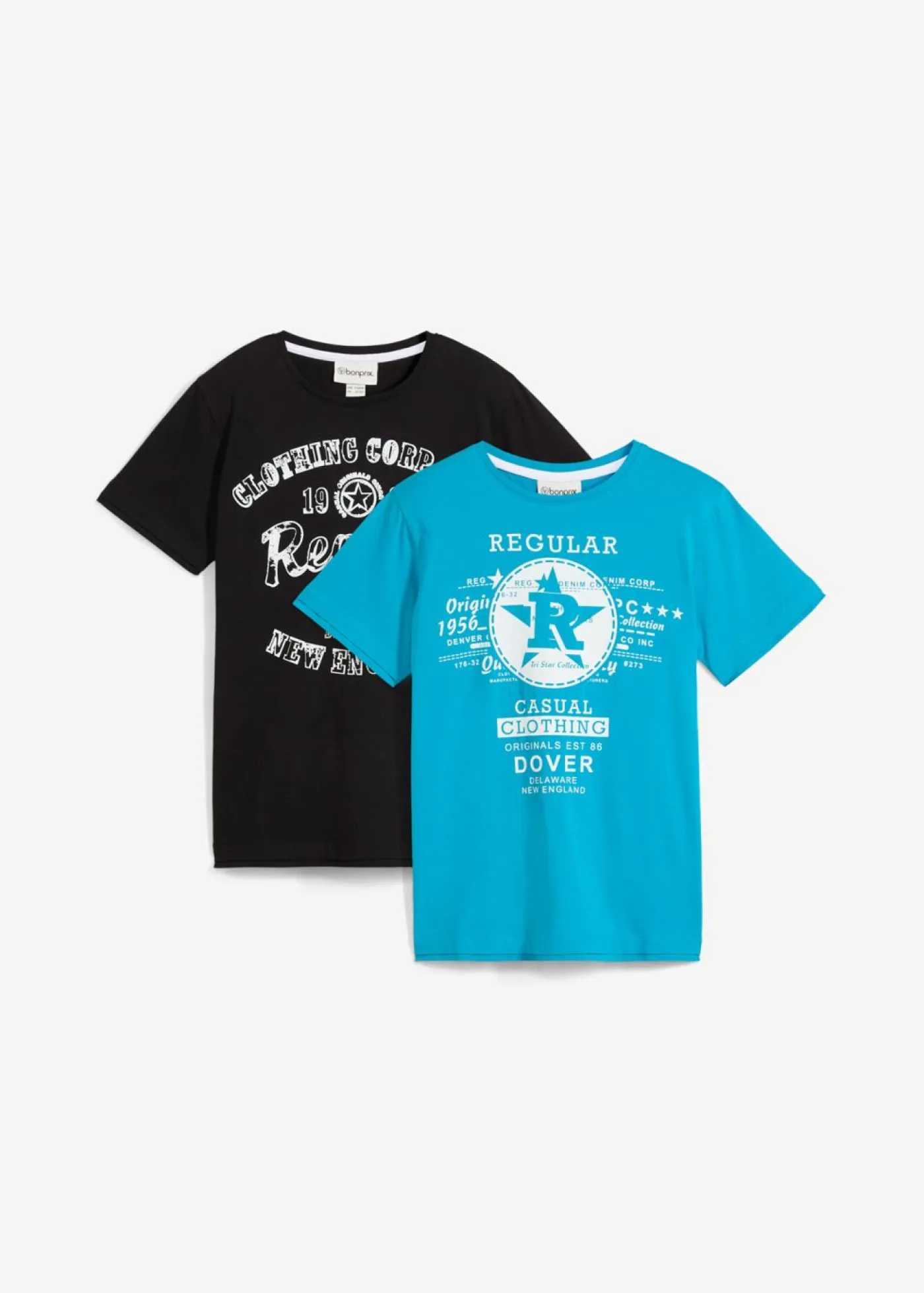 bonprix bonprix Ropa 9 A 16 Años·Camisetas|Ropa 9 A 16 Años·Packs De Ropa>Camiseta de algodón orgánico puro (2 unidades) Turquesa oscuro-negro estampado