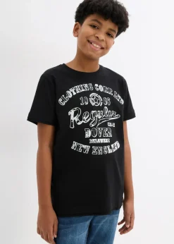 bonprix bonprix Ropa 9 A 16 Años·Camisetas|Ropa 9 A 16 Años·Packs De Ropa>Camiseta de algodón orgánico puro (2 unidades) Turquesa oscuro-negro estampado