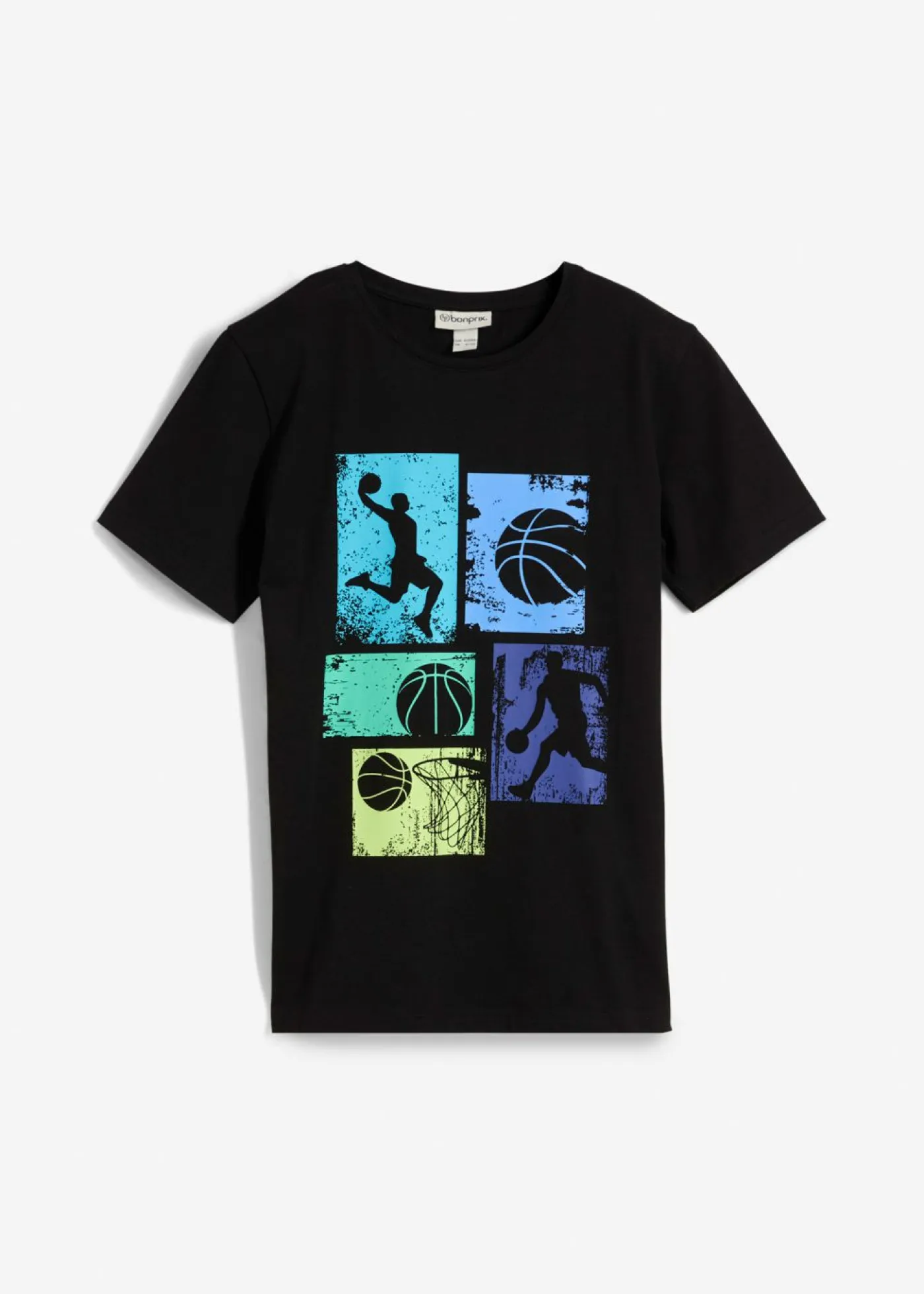 bonprix bonprix Ropa 9 A 16 Años·Camisetas>Camiseta de algodón orgánico negro-azul caribe-verde caribe-azul provenzal-verde kiwi-zafiro