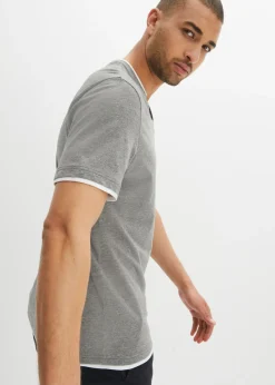 Hombre bonprix bonprix Camiseta de algodón orgánico puro con cuello henley y manga corta (2 unidades)