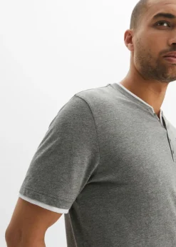 Hombre bonprix bonprix Camiseta de algodón orgánico puro con cuello henley y manga corta (2 unidades)