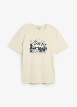 bonprix bonprix Ropa Deportiva|Camisetas Y Polos>Camiseta de algodón orgánico puro Crudo/gris metálico estampado