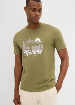 bonprix bonprix Ropa Deportiva|Camisetas Y Polos>Camiseta de algodón orgánico puro Crudo/gris metálico estampado