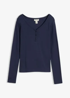 bonprix bonprix Básicos|Camisetas>Camiseta de algodón orgánico puro con manga larga Azul marino