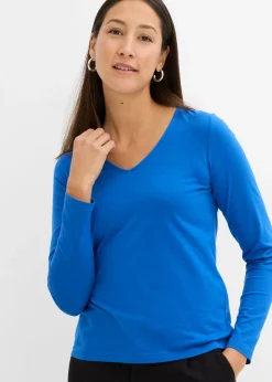 bonprix bonprix Básicos|Camisetas>Camiseta de algodón orgánico puro con manga larga Azul ártico