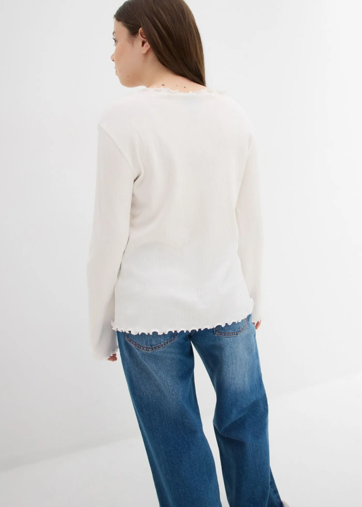 bonprix bonprix Ropa 9 A 16 Años·Camisetas Y Camisas>Camiseta de algodón orgánico puro con manga larga Blanco lana