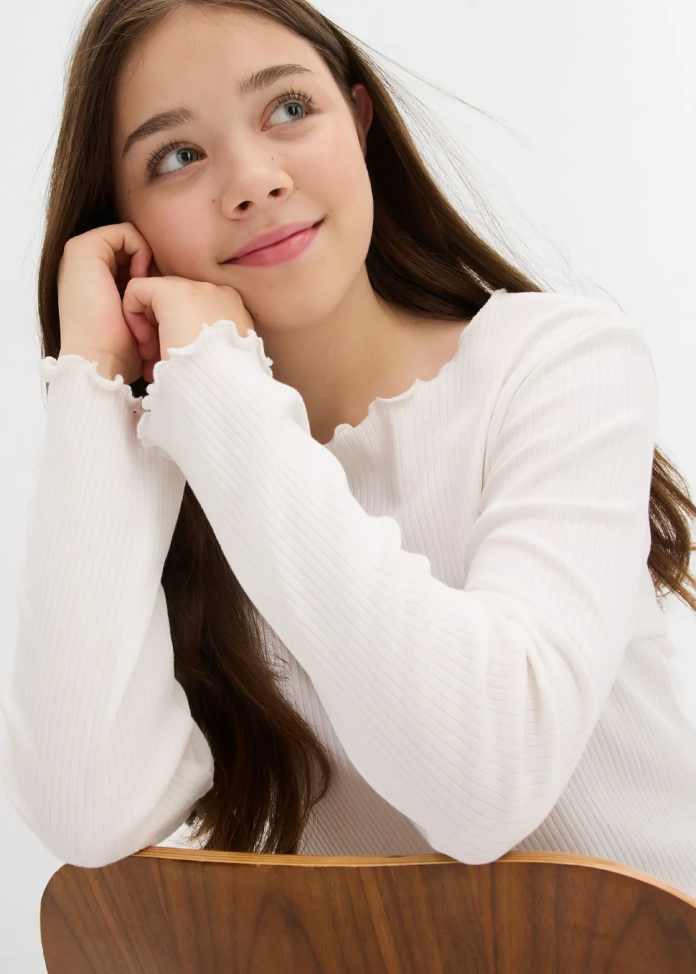 bonprix bonprix Ropa 9 A 16 Años·Camisetas Y Camisas>Camiseta de algodón orgánico puro con manga larga Blanco lana