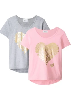 bonprix bonprix Ropa 9 A 16 Años·Camisetas Y Camisas|Ropa 9 A 16 Años·Packs De Ropa>Camiseta de algodón orgánico (2 unidades) gris claro jaspeado+rosa empolvado