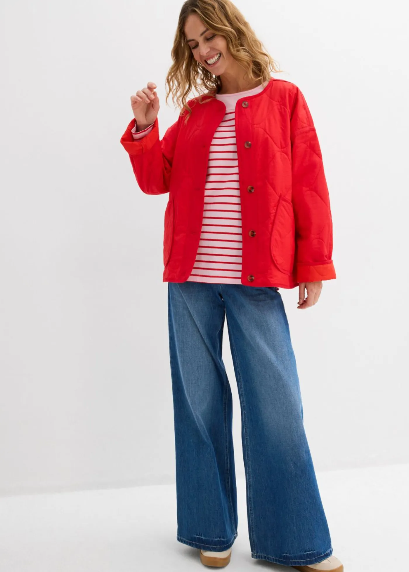 bonprix bonprix Camisetas>Camiseta de algodón orgánico puro con manga larga rosa cristal-fresa con rayas