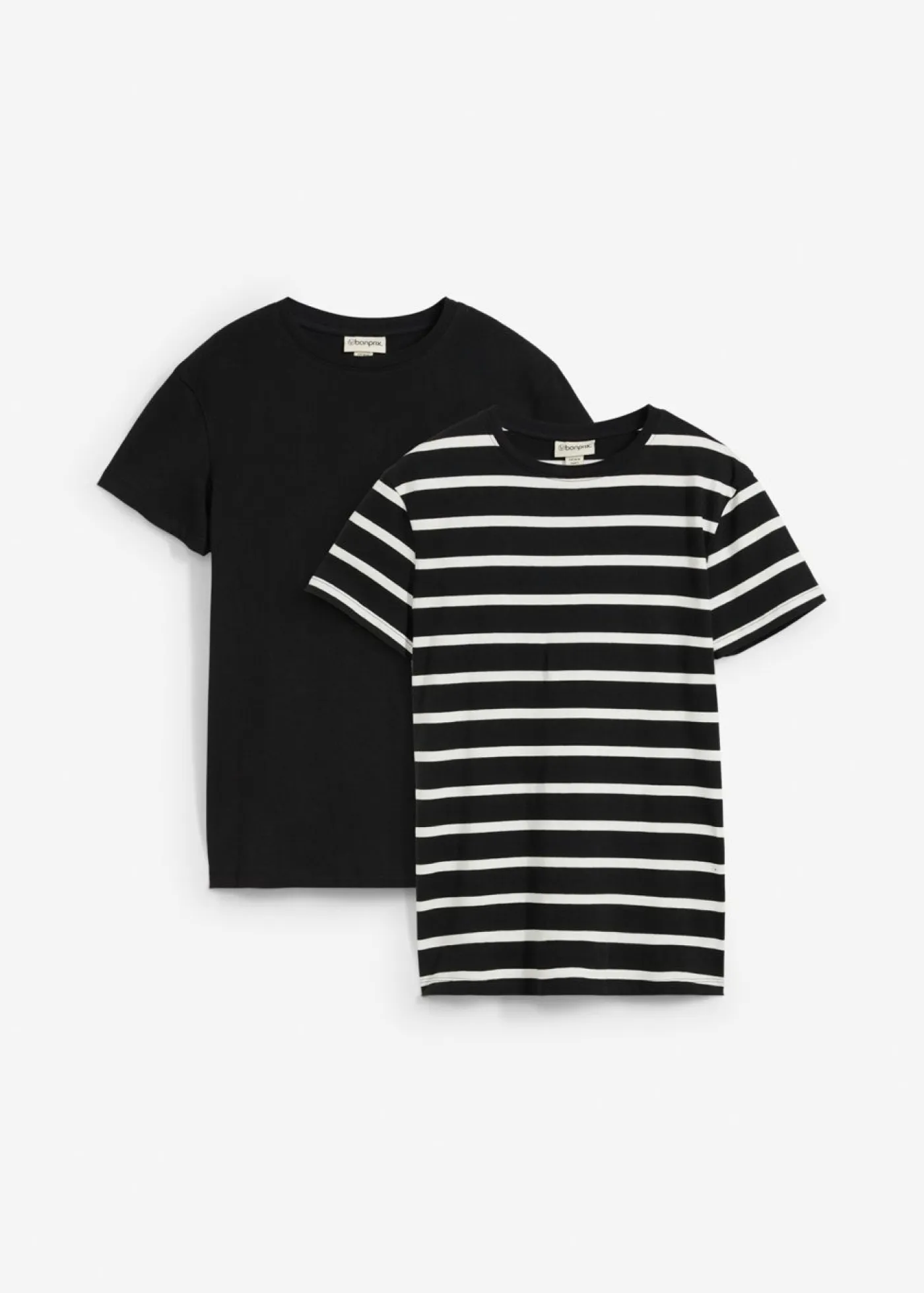bonprix bonprix Básicos|Camisetas>Camiseta de algodón orgánico puro (2 unidades) negro-blanco lana con rayas