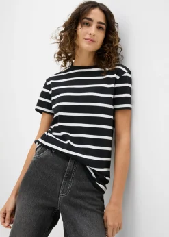 bonprix bonprix Básicos|Camisetas>Camiseta de algodón orgánico puro (2 unidades) negro-blanco lana con rayas