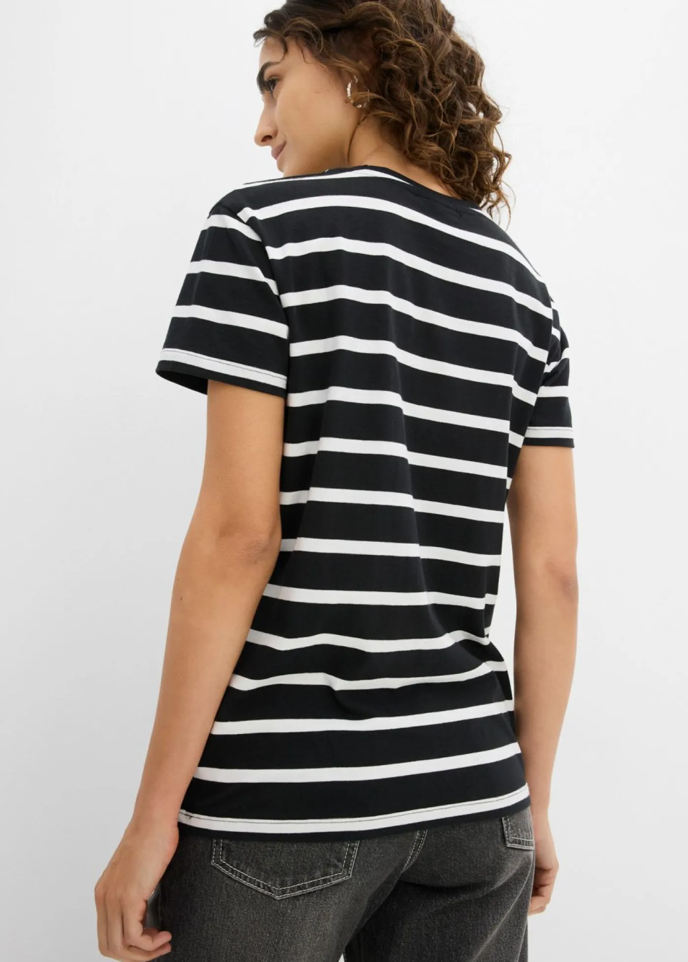 bonprix bonprix Básicos|Camisetas>Camiseta de algodón orgánico puro (2 unidades) negro-blanco lana con rayas