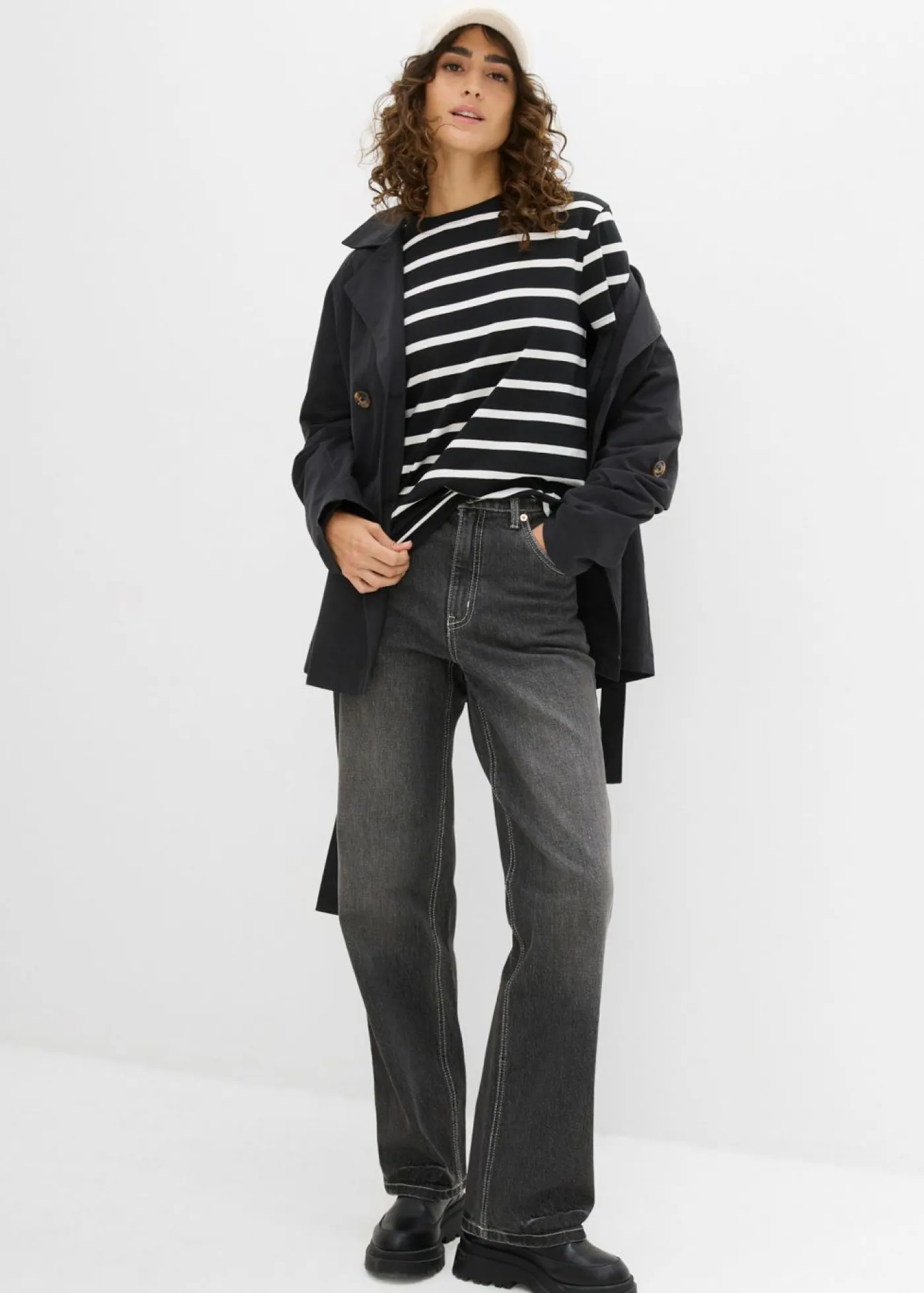 bonprix bonprix Básicos|Camisetas>Camiseta de algodón orgánico puro (2 unidades) negro-blanco lana con rayas