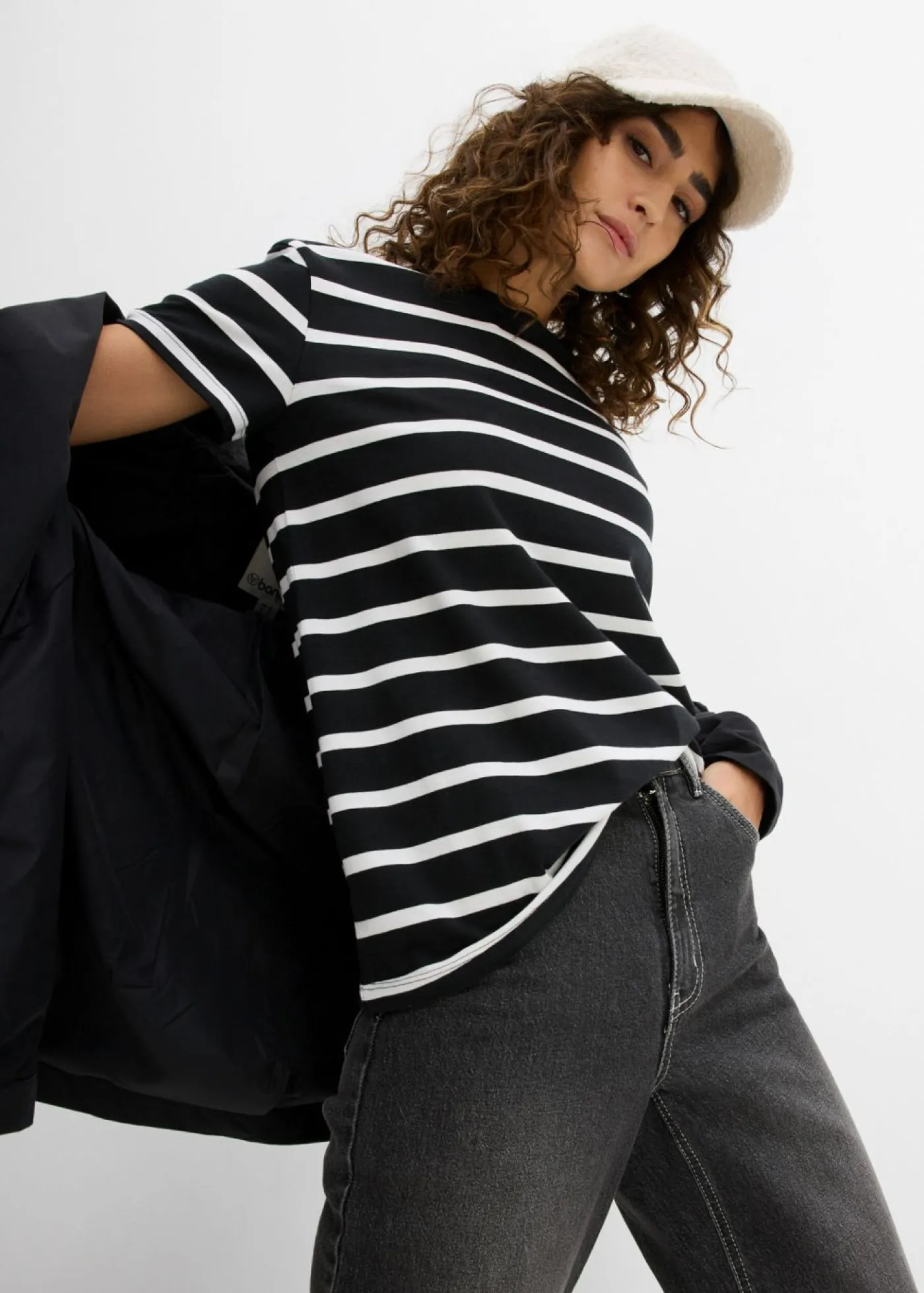 bonprix bonprix Básicos|Camisetas>Camiseta de algodón orgánico puro (2 unidades) negro-blanco lana con rayas