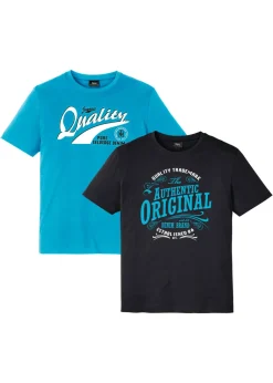 bonprix bonprix Camisetas Y Polos>Camiseta de algodón orgánico puro (2 unidades) Negro-turquesa