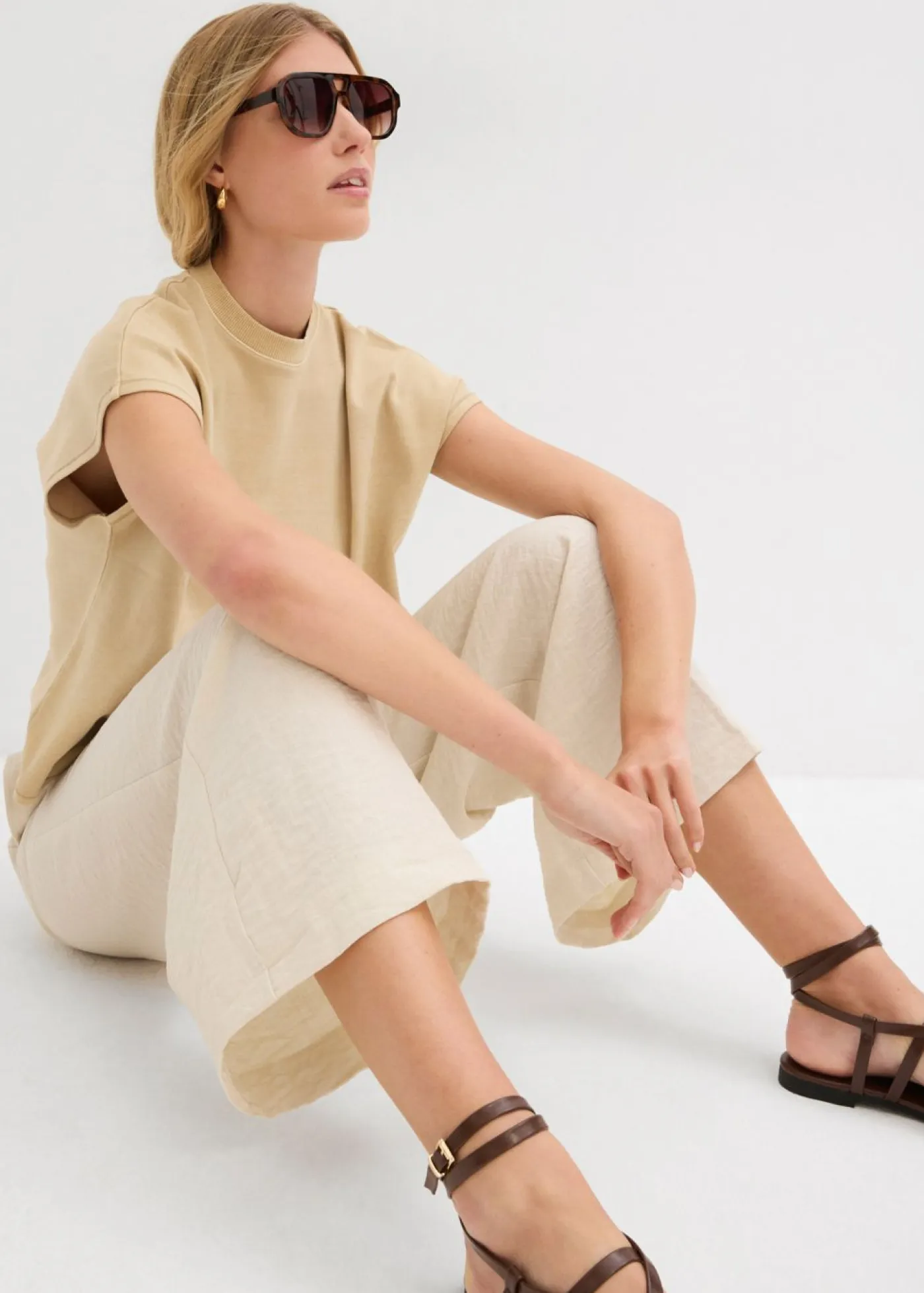 bonprix bonprix Camisetas>Camiseta de algodón orgánico puro Beige nuevo