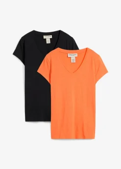 bonprix bonprix Básicos|Camisetas>Camiseta de algodón orgánico puro (2 unidades) negro-mango