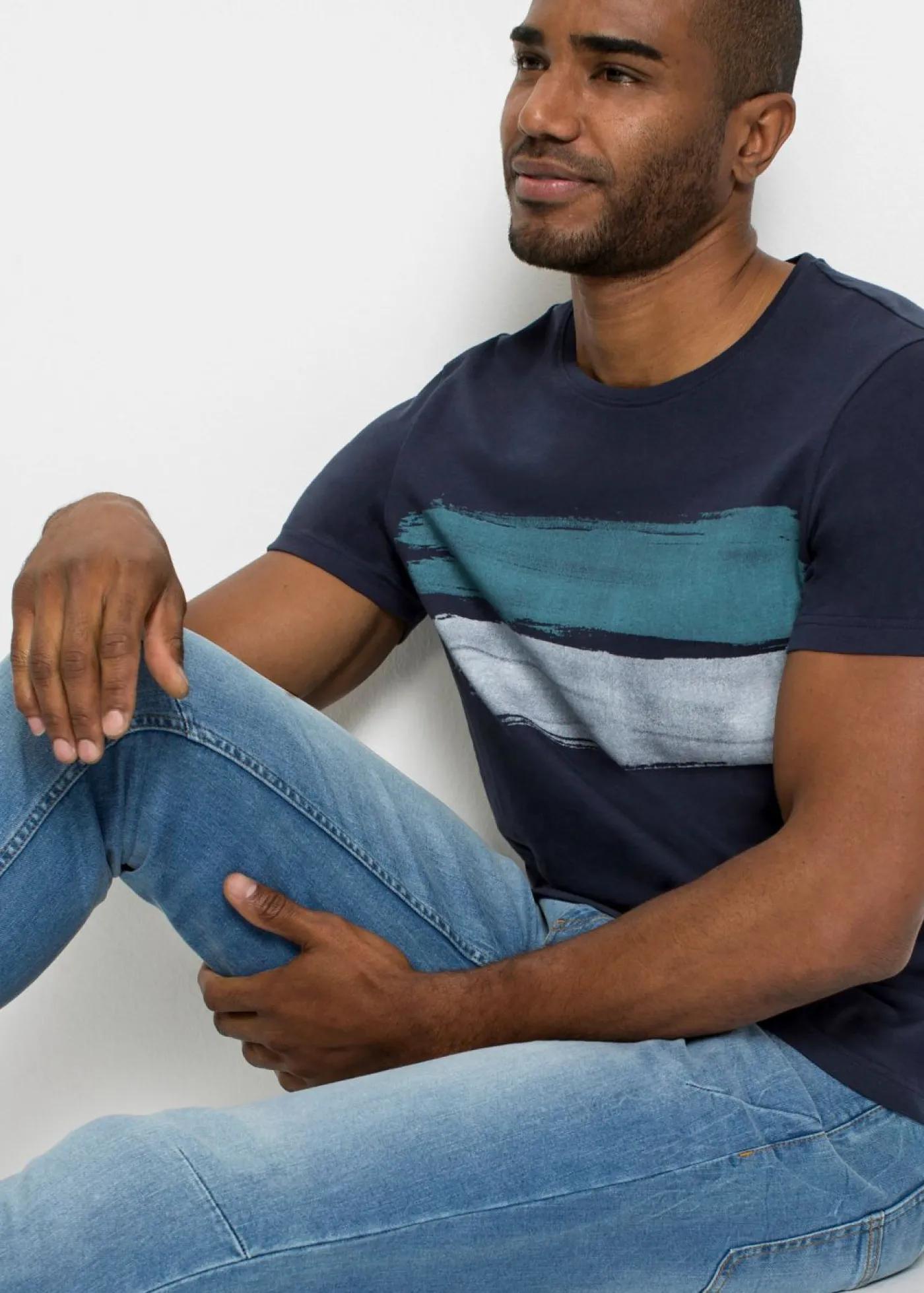 bonprix bonprix Camisetas Y Polos>Camiseta de algodón orgánico puro azul marino rayas horizontales