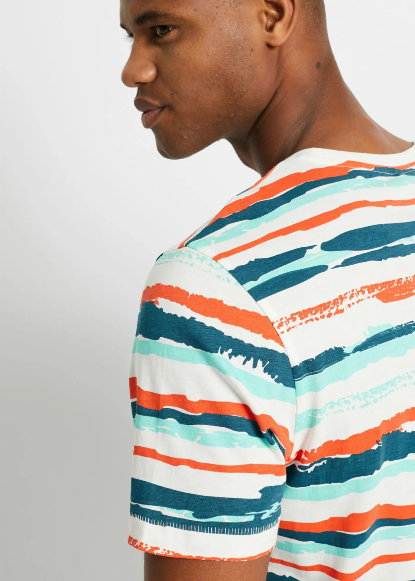 bonprix bonprix Camisetas Y Polos>Camiseta de algodón orgánico Blanco lana/marrón castaño/azul ártico/negro de rayas