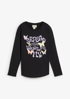 bonprix bonprix Ropa 9 A 16 Años·Camisetas Y Camisas>Camiseta de algodón orgánico puro con manga larga Negro