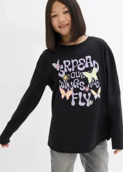 bonprix bonprix Ropa 9 A 16 Años·Camisetas Y Camisas>Camiseta de algodón orgánico puro con manga larga Negro