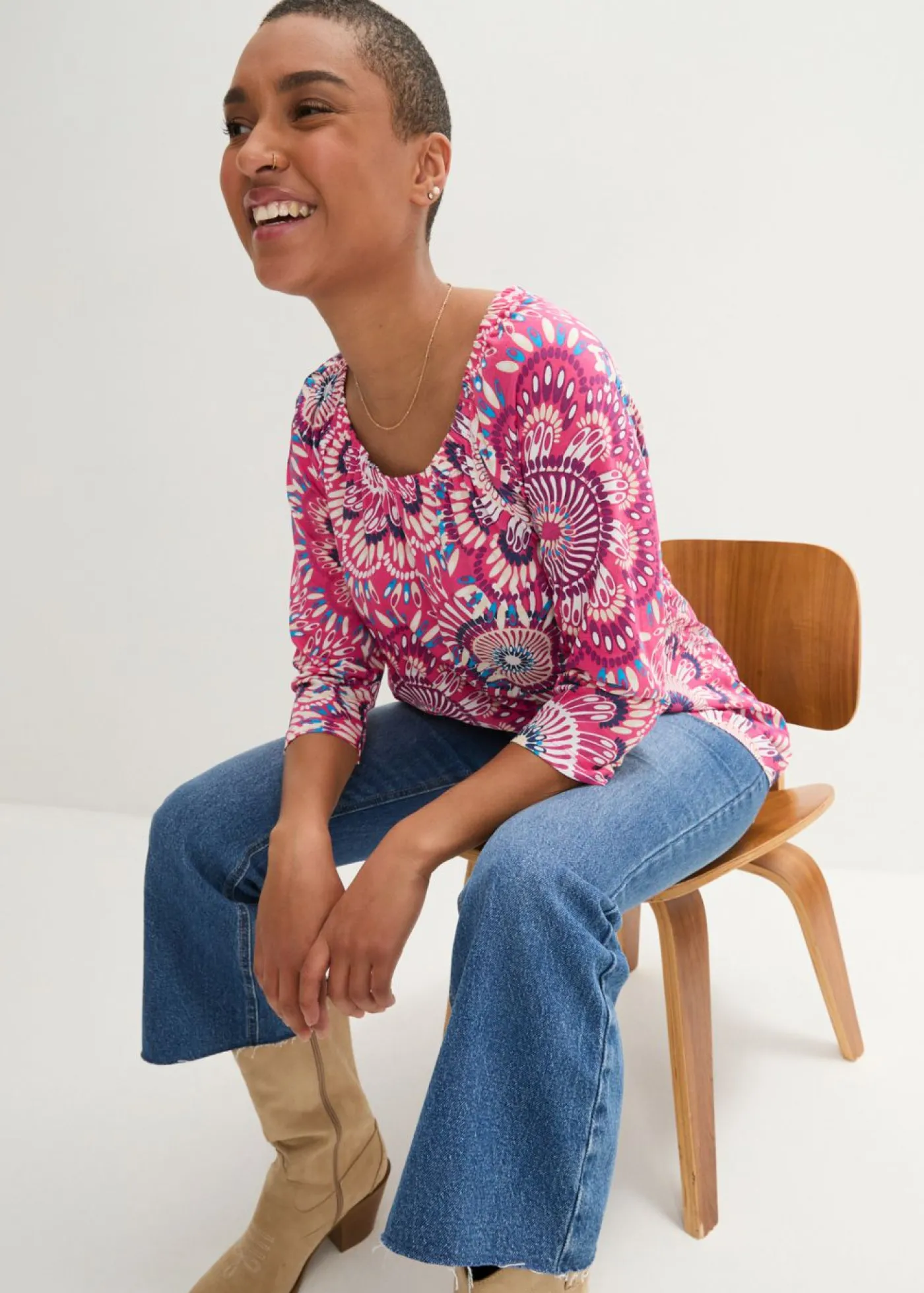 bonprix bonprix Camisetas>Camiseta de algodón orgánico puro Pink lady de flores