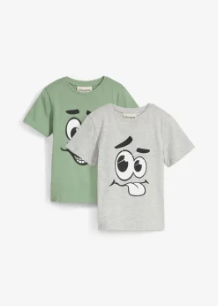 bonprix bonprix Ropa 2 A 9 Años·Multipack|Ropa 2 A 9 Años·Camisetas>Camiseta de algodón orgánico (2 unidades) gris claro jaspeado+verde pino